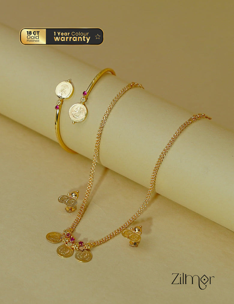 KY1011750- Gold Plated Small Kaashu Necklace With Matching Bangle & Earring Set Combo 1-Zilmor