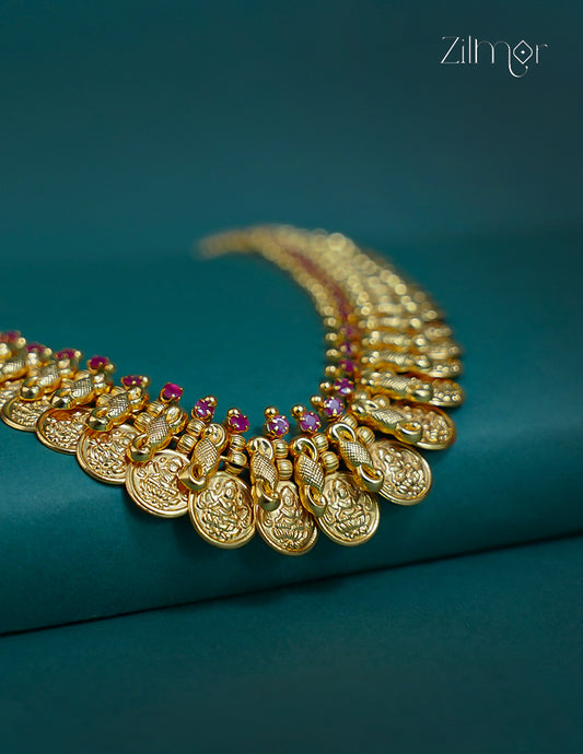 18k Gold plated AD Stone with Lakshmi coin Long Necklace - CL1012287