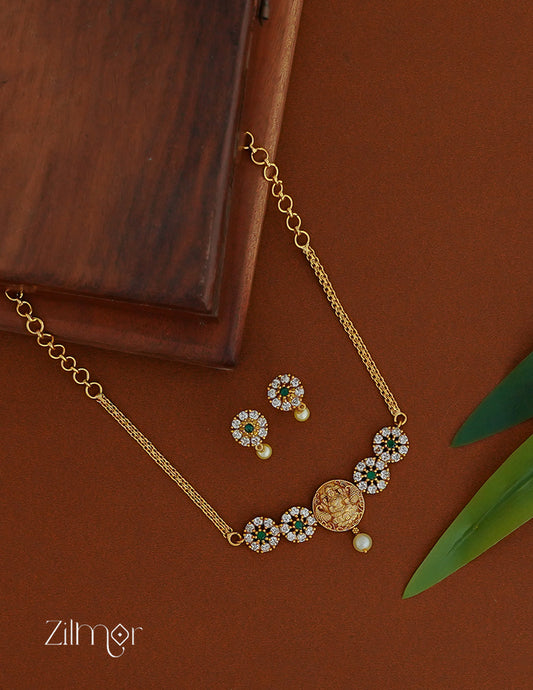 NV101353 - AD Stone with Lakshmi Necklace Earrings Set