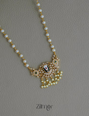 SN1011791 - AD Stone Shanku Chakra Perumal Pendant With Long Pearl Necklace Earrings Set 3-Zilmor