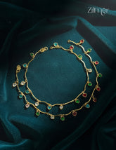 18k Gold Plated Multi colored Heart Charm Pair Anklet-KT1012196