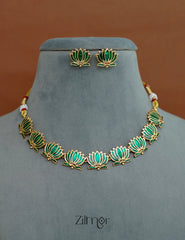 NV1011724 - Premium Antique Lotus Necklace with Earrings 3-Zilmor