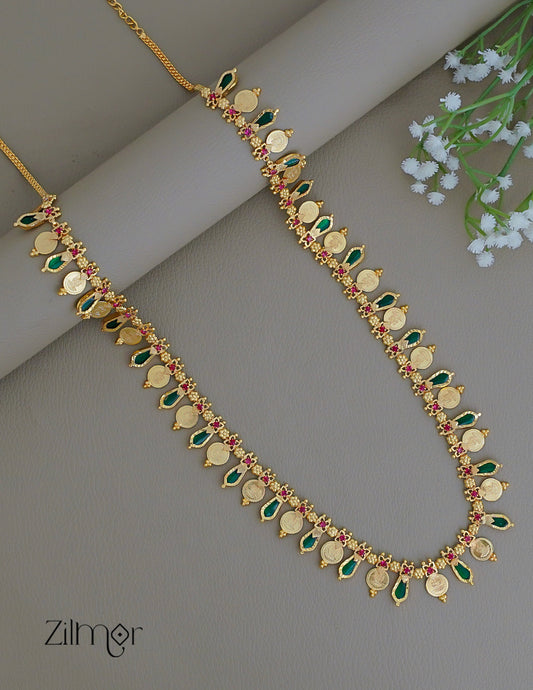 KY1011831 - Gold Plated Kaashu coin & Nagapadam Mala Long Necklace
