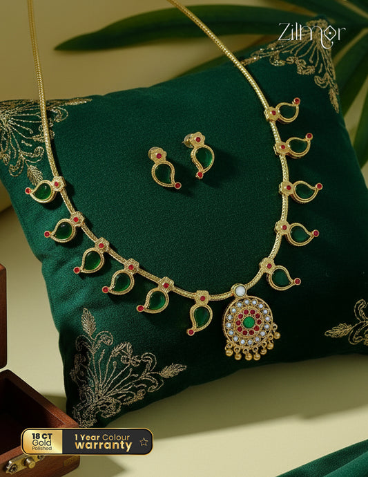 ZS1011923 - Kemp Stone Mango Palakka Traditional Necklace Earring set