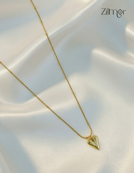 Gold Tone Heart Pendant Simple Necklace-ZF1012141