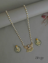 SN1011791 - AD Stone Shanku Chakra Perumal Pendant With Long Pearl Necklace Earrings Set 2-Zilmor