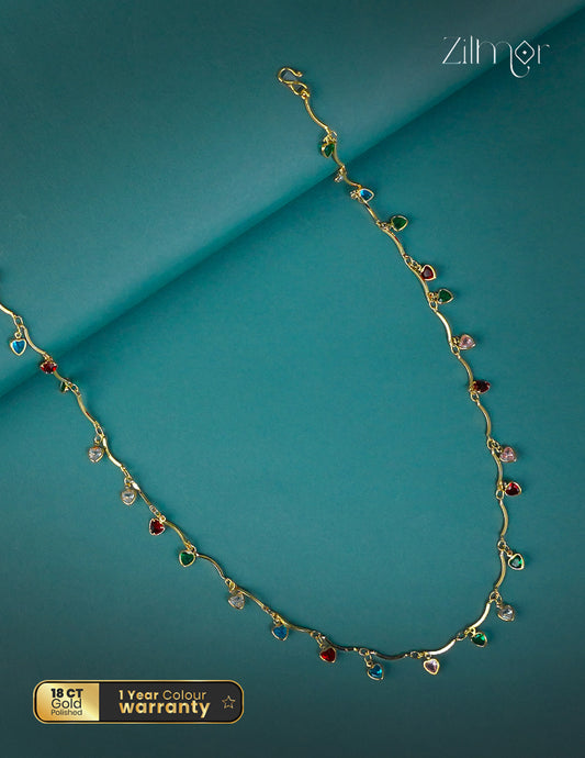 18k Gold Plated Multi colored Heart Stones Necklace - KT1012317