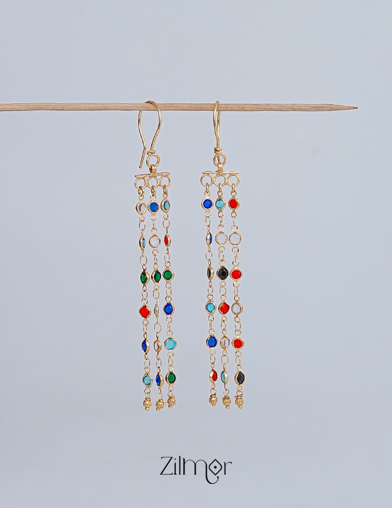 KT1011152 -Gold tone Dangle Semi Precious Stone Hoop Earrings