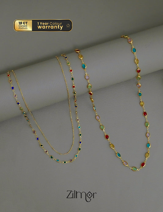 KY1011839- Anti Tarnish Multi Stone Chain Necklace Combo 1-Zilmor