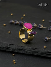 18K Gold Plated Handmade Natural Raw Stone Adjustable Ring – Anti-Tarnish - ZP1012180