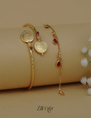 KY1011841 - Gold Toned Stone Bracelet &Adjustable Bangle Combo 2-Zilmor