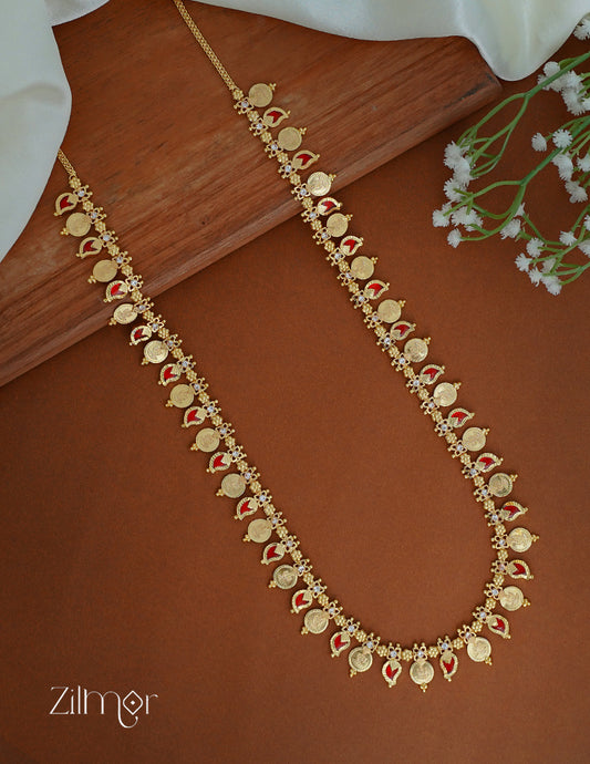 KY1011832 - Gold Plated Kaashu coin & Manga Mala Long Necklace 1-Zilmor