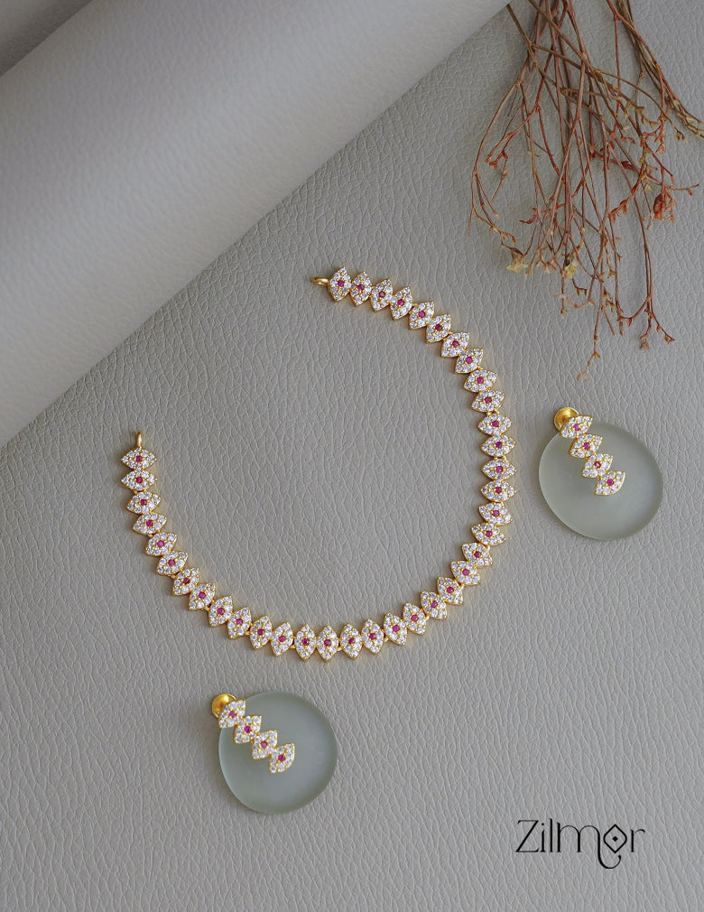 BH100843 - AD Stone Choker Necklace Earrings Set (color option) 1-Zilmor