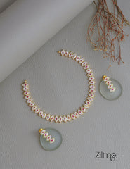 BH100843 - AD Stone Choker Necklace Earrings Set (color option) 1-Zilmor