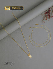KY1011764 - Gold Tone pair Anklet & Kaashu Pendant Solitaire Necklace Combo 1-Zilmor