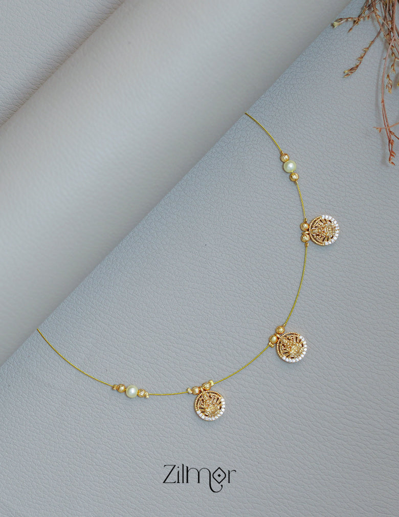 SN1011717- AD Stone with Hanging Lakshmi Pendant Invisible Necklace 1-Zilmor