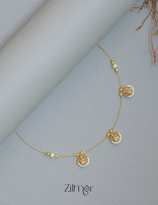 SN1011717- AD Stone with Hanging Lakshmi Pendant Invisible Necklace 1-Zilmor