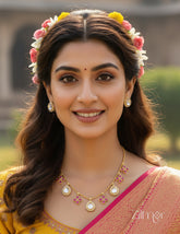 KH1011821 - Moissanite Polki Stone Necklace with Earrings