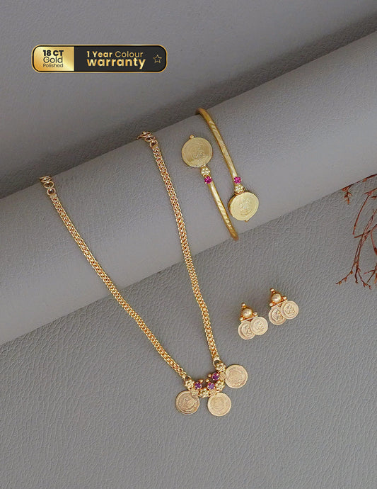 KY1011750- Gold Plated Small Kaashu Necklace With Matching Bangle & Earring Set Combo 2-Zilmor