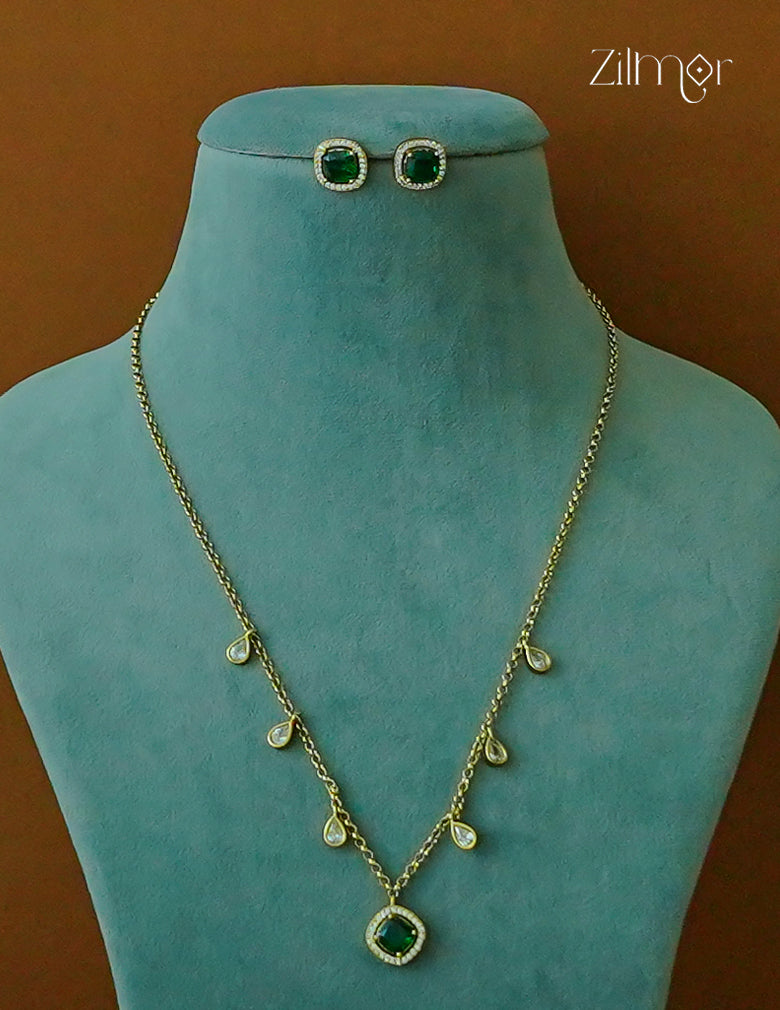 Antique AD Stone Necklace Earring Set (color option) - KA1012203