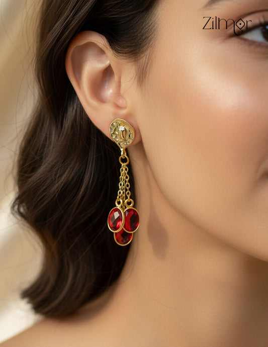 18k Gold plated Designer Semi Precious Stone Hanging Earrings (color option) - ZP1012181