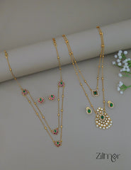 KY1011842 - Antique AD Stone &Lotus Layer Necklace with Earrings Combo 2-Zilmor