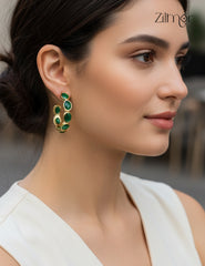 Trendy Contemporary Crystal Stone Golden Hoop Earrings (color option) -ZP1012174