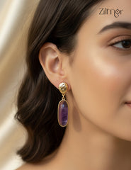 18K Gold Plated Designer Glossy Stone Hanging Earrings (color option) - ZP1012182