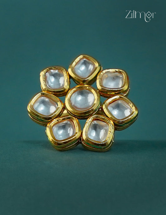 Golden Kundan Stone Adjustable Ring - CL1012297