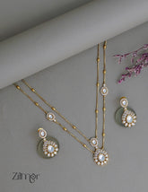 SN1011862- Premium Antique AD Stone Double Layer Necklace with Earrings 1-Zilmor