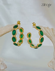 Trendy Contemporary Crystal Stone Golden Hoop Earrings (color option) -ZP1012174