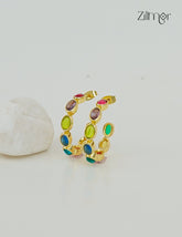 18K Gold Plated Multi color Stones Hoop Earrings - Anti Tarnish - ZP1012168