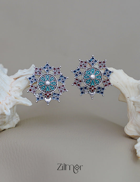 Silver Plated Mandala Stud Earrings - PT100250