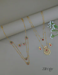 KY1011842 - Antique AD Stone &Lotus Layer Necklace with Earrings Combo 1-Zilmor