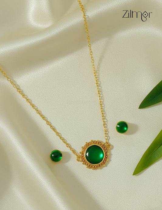 18k Goldplated Palakka Round Pendant choker Earring Set (color option) - KY1012206