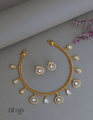 SN1011863- Premium Antique AD Stone Necklace with Earrings 1-Zilmor