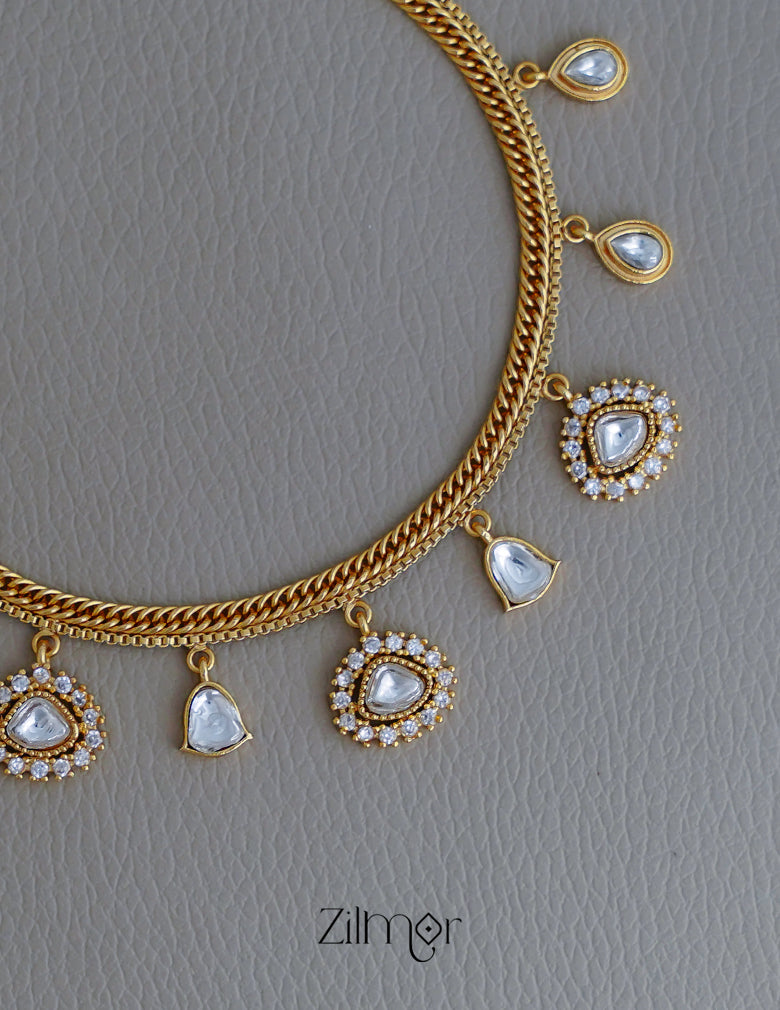 SN1011863- Premium Antique AD Stone Necklace with Earrings 3-Zilmor