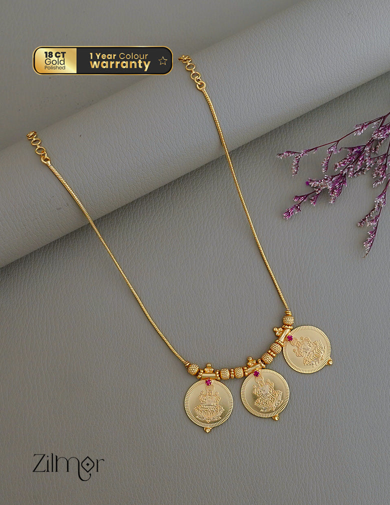 SG1011869 - Gold Tone Kaashu Lakshmi Pendant Chain Necklace 3-Zilmor