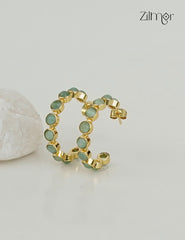 18k Gold plated Handmade Gem Stone Hoop Earrings – (color option)  - Anti Tarnish - ZP1012167