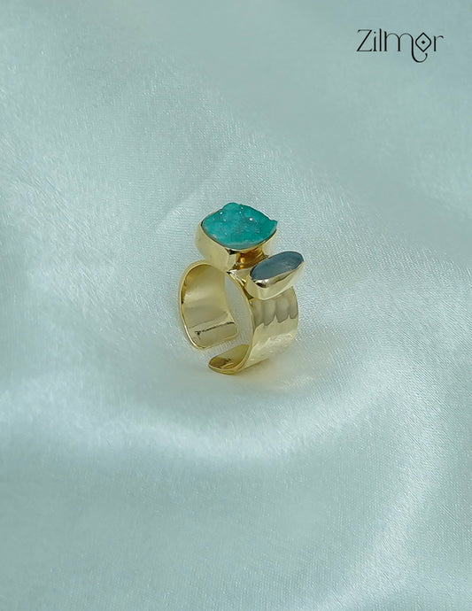 18K Gold Plated Handmade Natural Raw Stone Adjustable Ring – Anti-Tarnish - ZP1012180