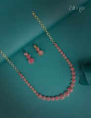 Gold Plated AD Stone Necklace Earring Set (color option) - CL1012257