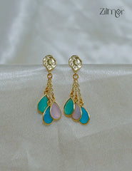 18K Gold Plated Designer Multi Semi Precious Gemstone Hanging Earrings - ZP1012204