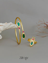 KY1011780- Gold plated Nagapadam Bangle & Ring Combo (color option) 3-Zilmor