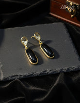 18K Gold Plated Designer Glossy Stone Hanging Earrings (color option) - ZP1012182