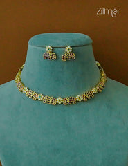 Premium Antique Real Kemp & Ad Stone Haati Necklace with Earrings -SN1012198