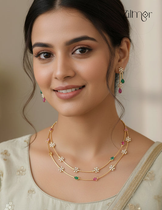 AD Stone Necklace Earring Set (color option)-SN1012029