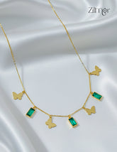 Butter Fly with Semi Precious Stone Pendant Necklace-ZF1012140