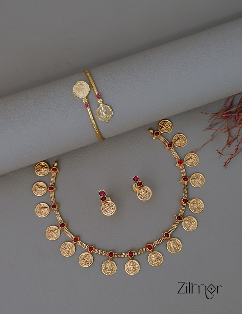 KY1011796- Antique Lakshmi Coin Necklace Earring Bangle Combo (color option) 2-Zilmor