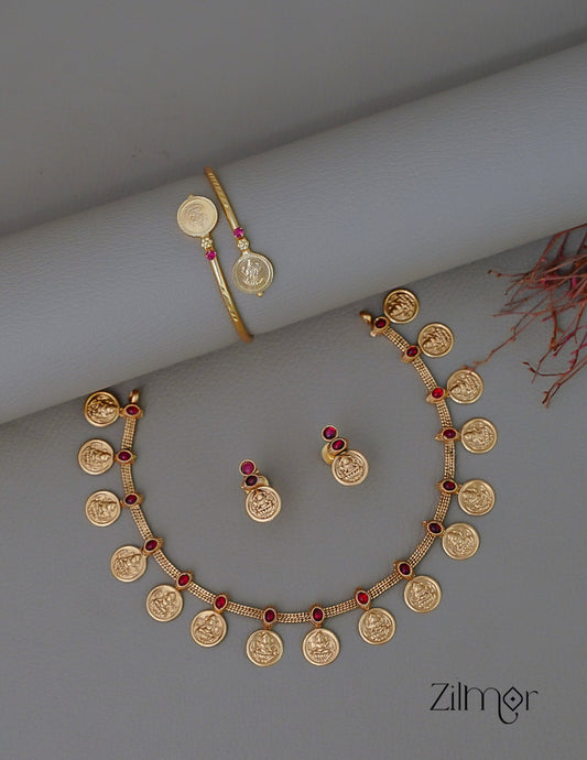KY1011796- Antique Lakshmi Coin Necklace Earring Bangle Combo (color option) 2-Zilmor