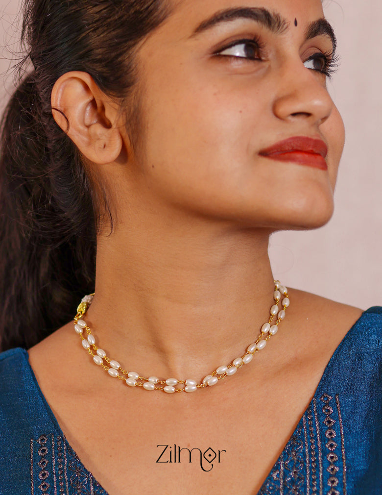 KY1011662- 2 Layer Rice Pearl choker Necklace